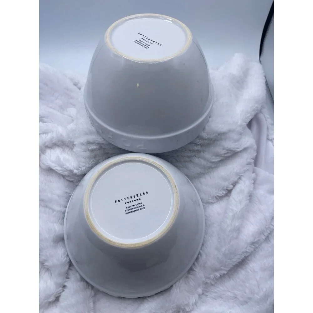Vintage Pottery Barn White Popcorn Bowls Set of Two Discontinued - Picture 6 of 10